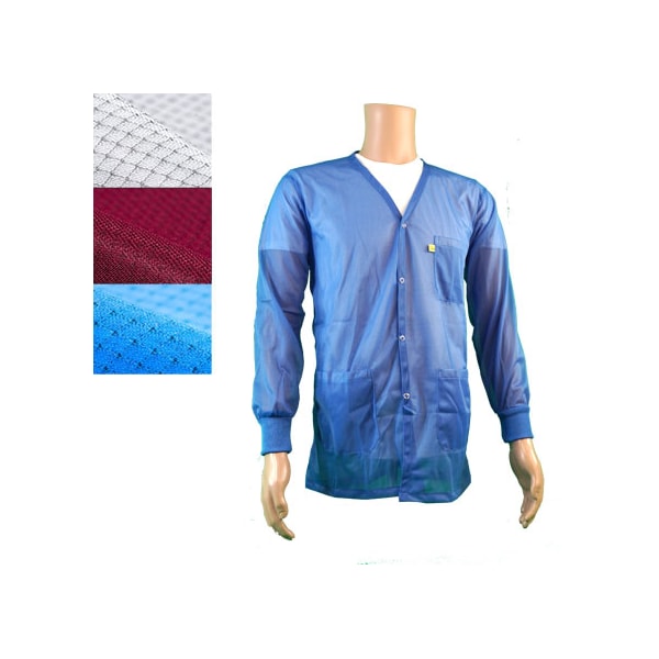 ESD Jacket, V-Neck, Knit Cuff, Color: White, Small